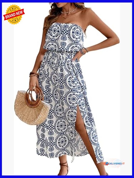 Dresses & Skirts - Ruffle Floral Maxi Dress Off Shoulder Wedding Guest Slit Hem Beach Prom